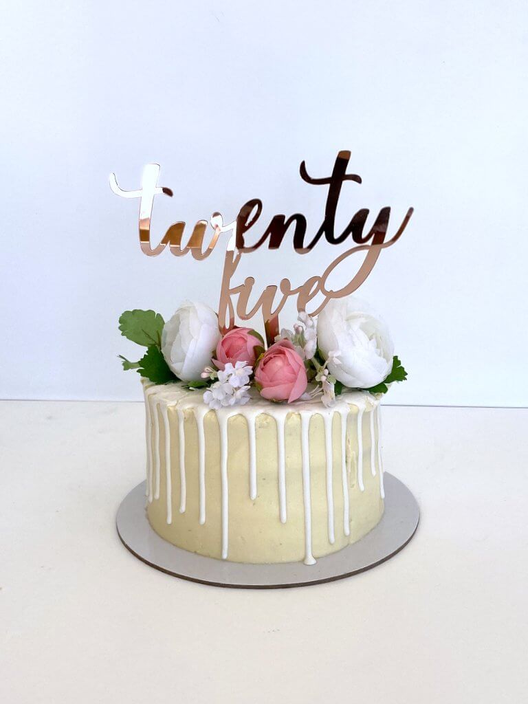 Acrylic Rose Gold Mirror 'twenty five' Script Cake Topper