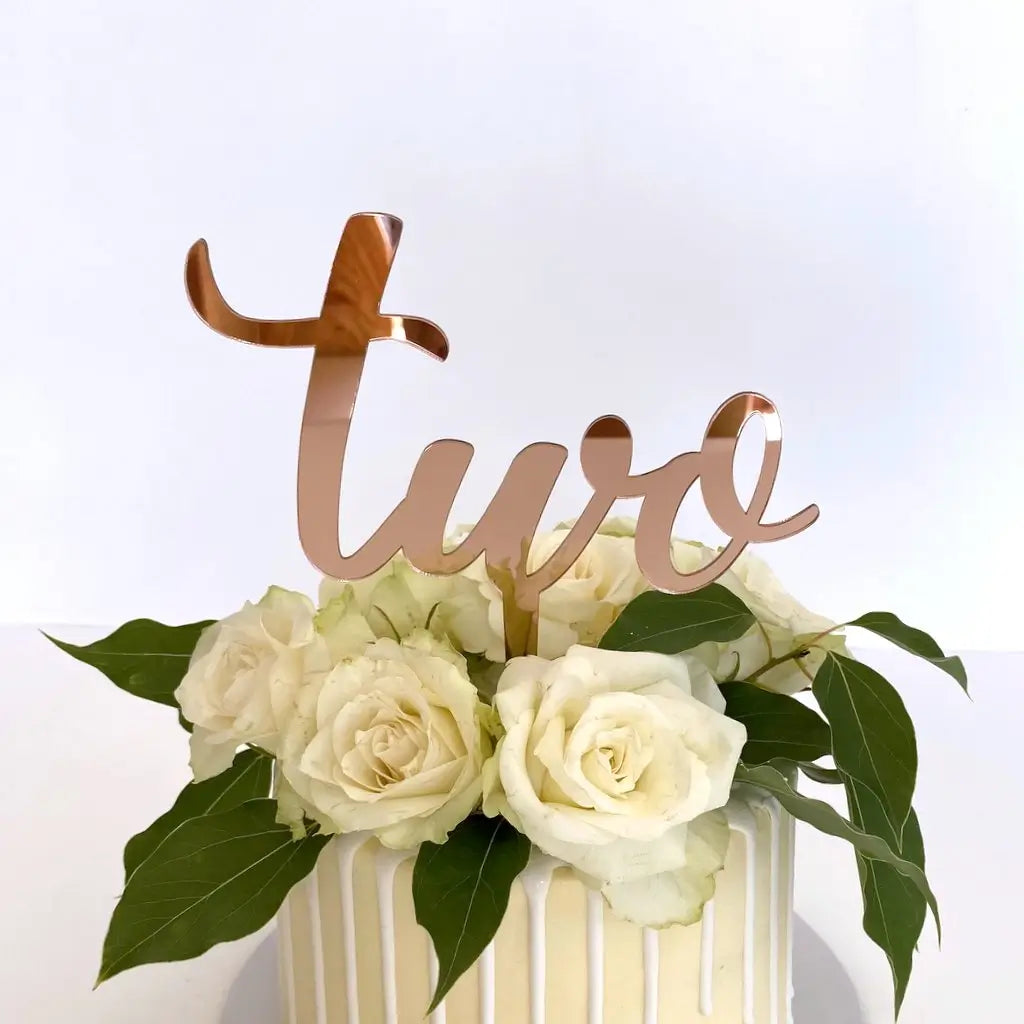Acrylic Rose Gold Mirror 'Two' Birthday Cake Topper