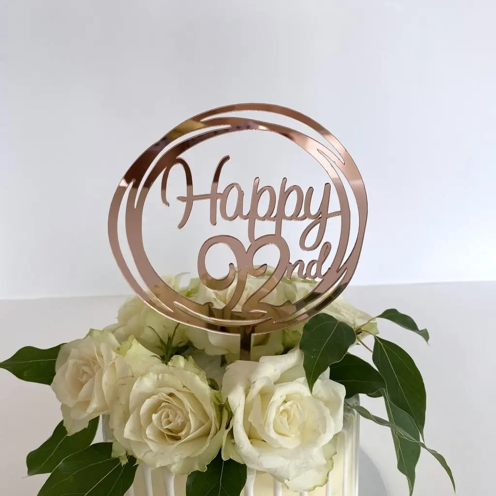 Acrylic Rose Gold 'Happy 92nd' Birthday Cake Topper