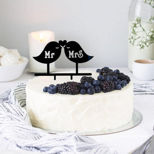 Black Acrylic Mr and Mrs Love Bird Wedding Cake Topper