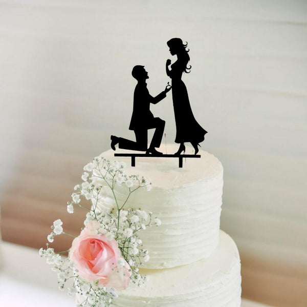 Acrylic Silhouette Couple Proposal Cake Topper 