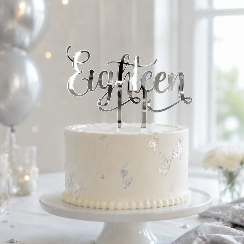 Acrylic Silver 'Eighteen' Birthday Cake Topper
