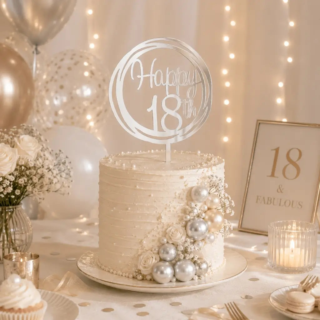 Acrylic Silver Geometric 'Happy 18th' Birthday Cake Topper