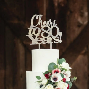 Acrylic Silver 'Cheers to 80 Years!' Birthday Cake Topper