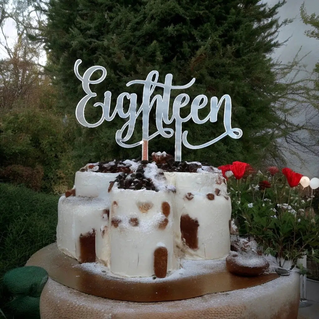 Acrylic silver mirror 'Eighteen' 18th milestone birthday Cake Topper