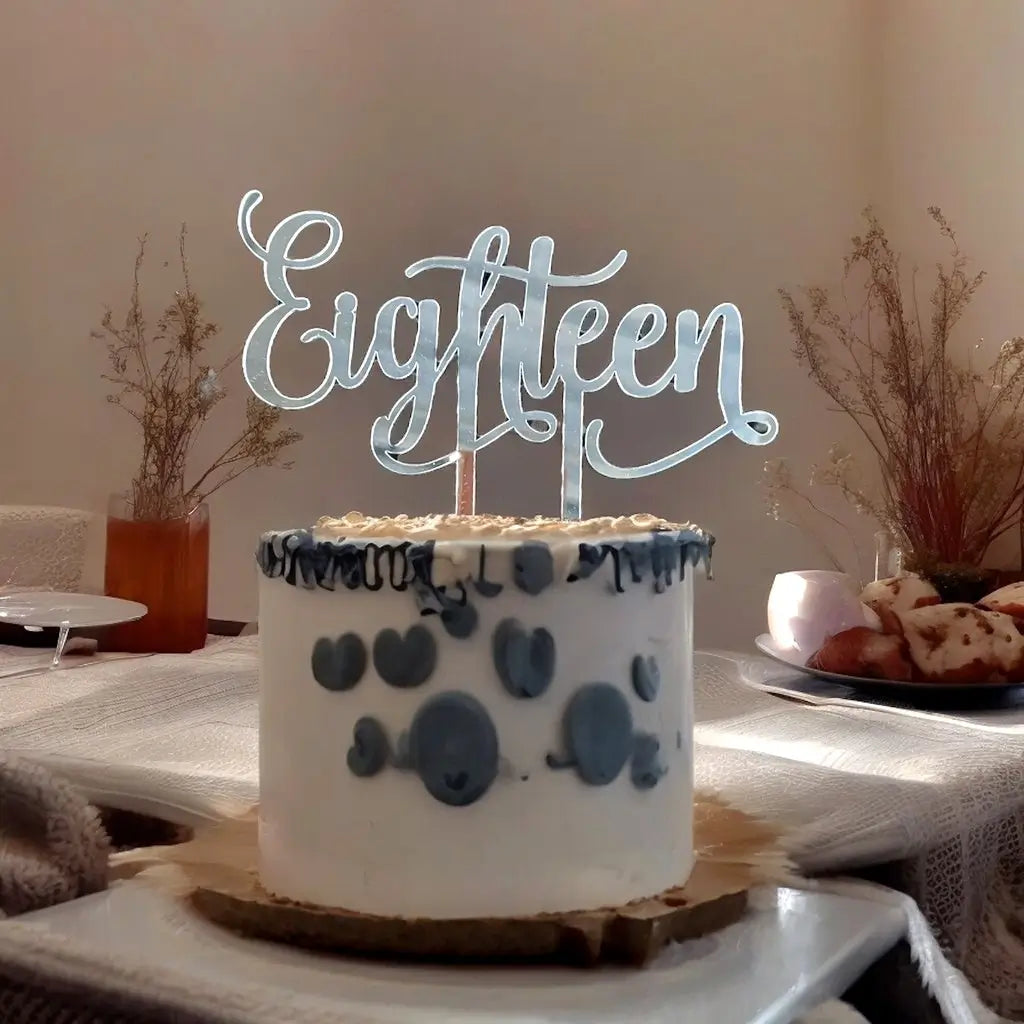 Acrylic silver mirror 'Eighteen' 18th milestone birthday Cake Topper