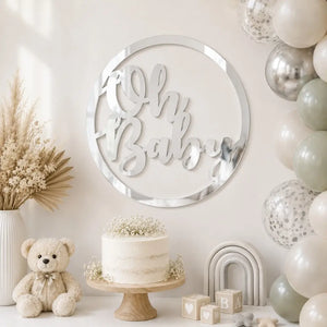Acrylic Silver 'Oh Baby' Hoop Gender Reveal Wall Sign 40cm