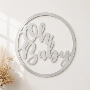 Acrylic Silver 'Oh Baby' Hoop Gender Reveal Wall Sign 40cm