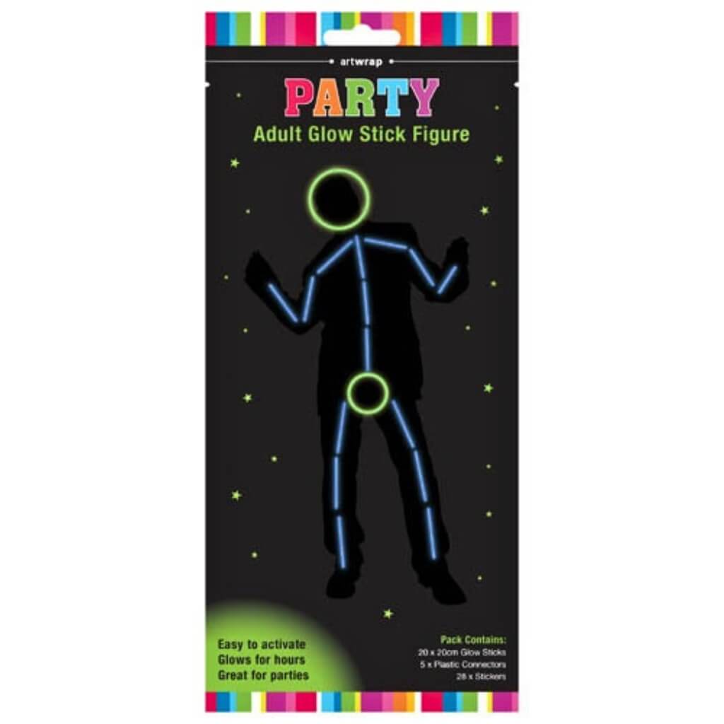 Adult Glow Man Suit 53-piece glow stick figure costume kit.