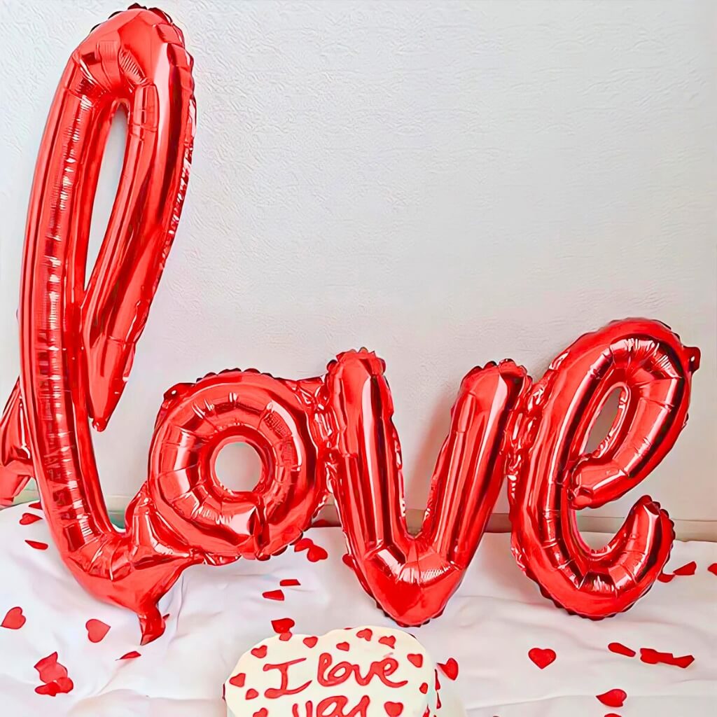 Red Love Script Foil Balloon