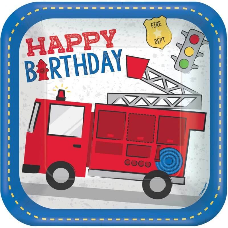 First Responder Happy Birthday Square Paper Plates 23cm 8 Pack