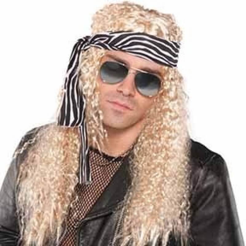 80's Blond Curly Rock Star Wig & Headband Kit