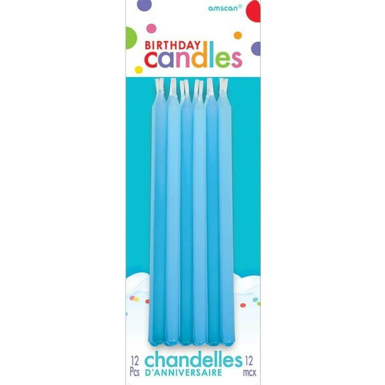 Blue Birthday Taper Candles 12 Pack