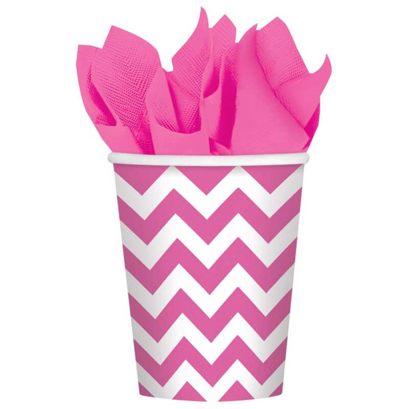 Chevron Paper Cups 266ml 8 Pack - Bright Pink