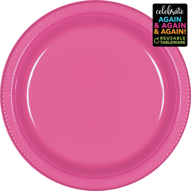Premium Plastic Plates 23cm 20 Pack - Bright Pink