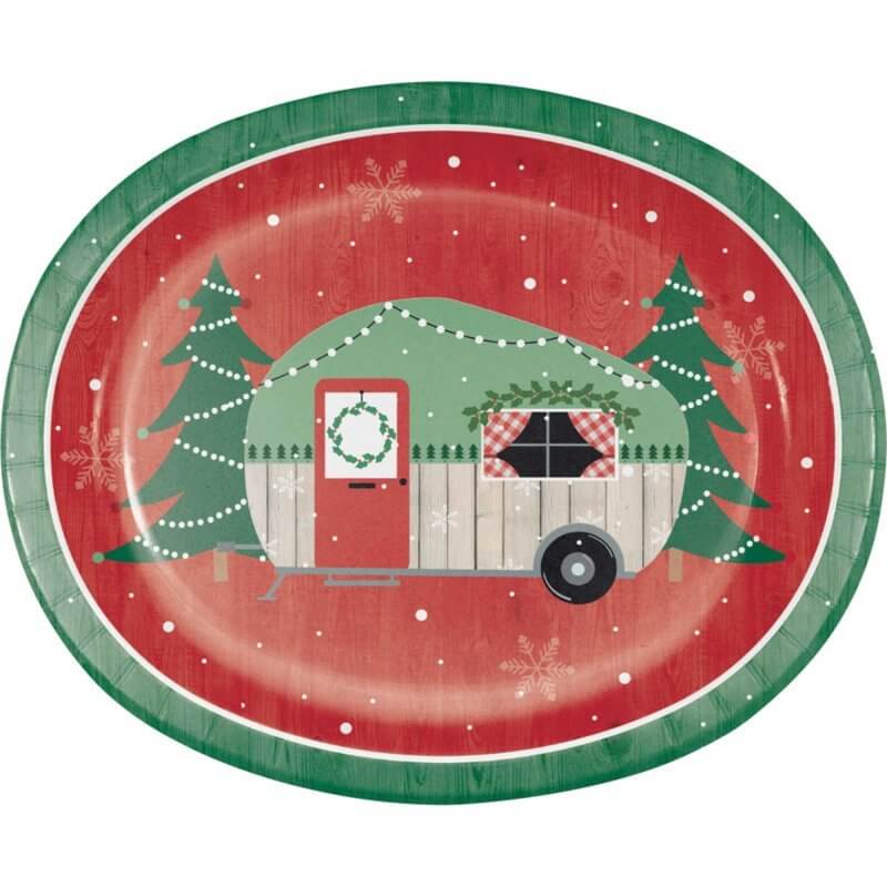 Christmas Campers Paper Oval Plates 25cm 8 Pack