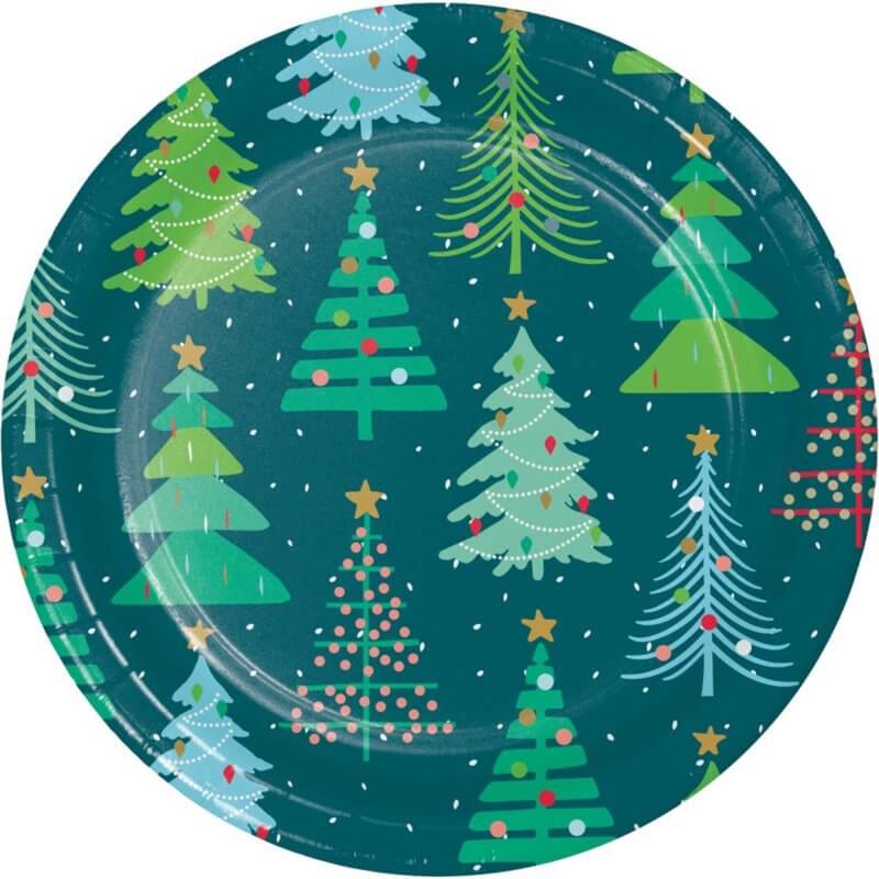 Green Christmas Holiday Cheer Paper Lunch Plates