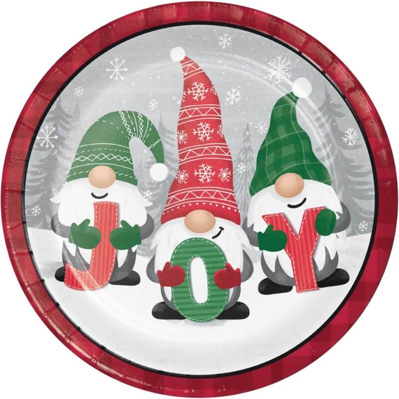 Holiday Gnomes Paper Dinner Plates 8 pack