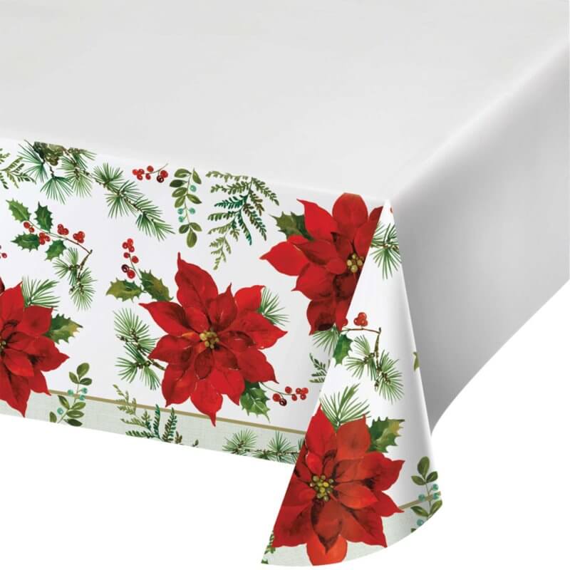 Posh Poinsettia Border Print Paper Tablecover