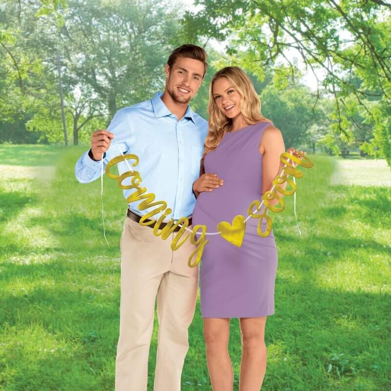 Amscan 'Coming Soon' Baby Shower Gold Letter Banner with heart