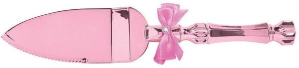 Plastic Pink Cake Server w/ Bow & Gem | Party Supplies