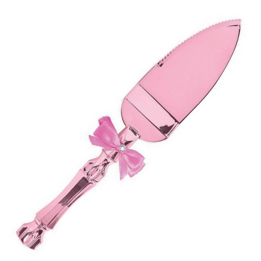 Pink Cake Server with Bow & Gem