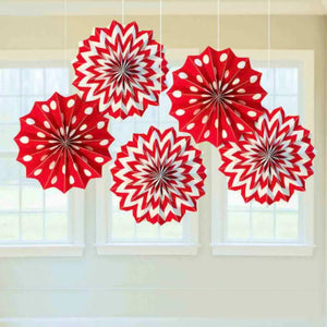 Apple Red Paper Fan Decorations 5pk