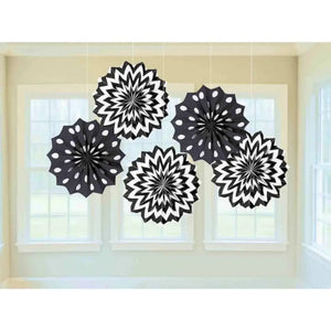 Jet Black Paper Fan Decorations 5pk