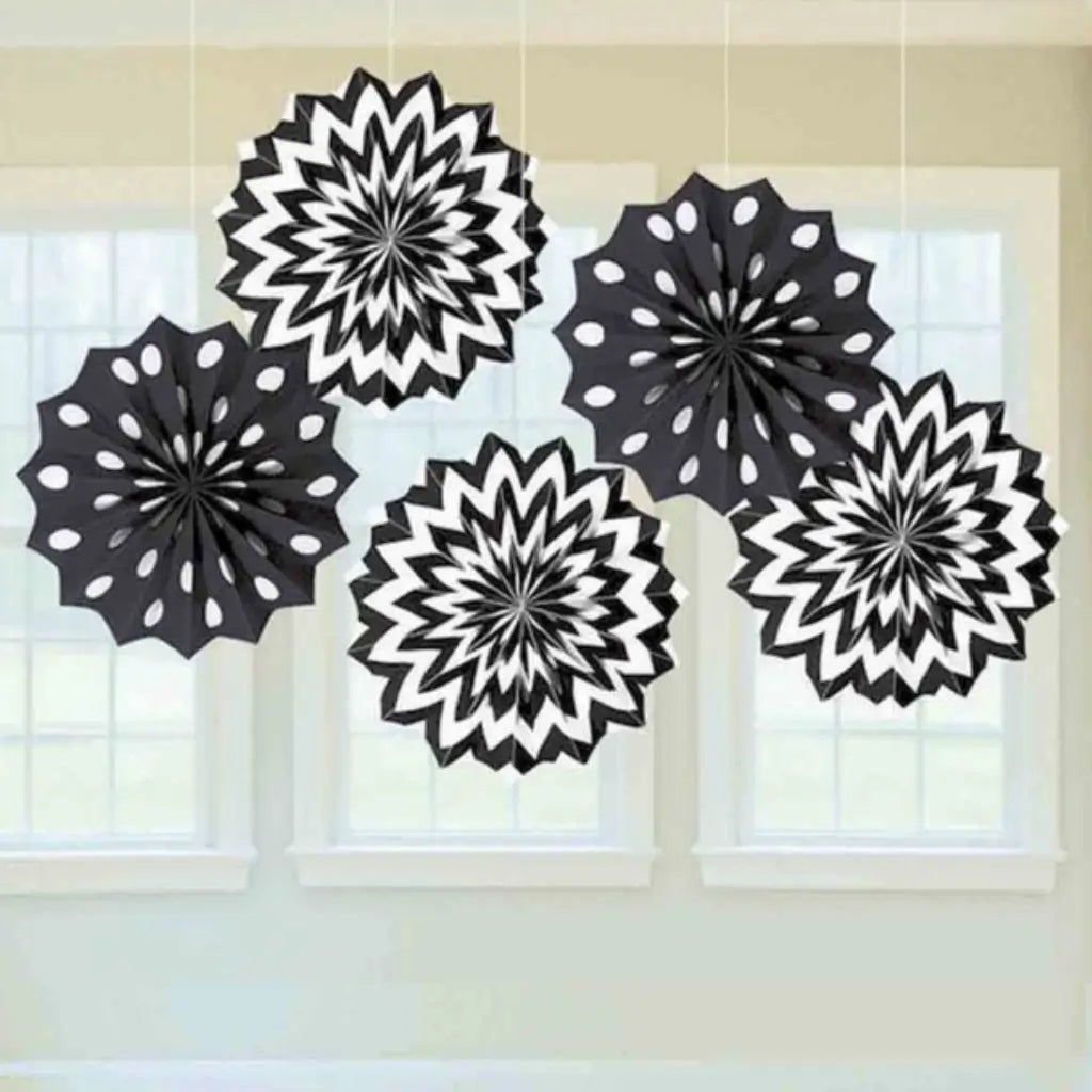 Jet Black Paper Fan Decorations 5pk