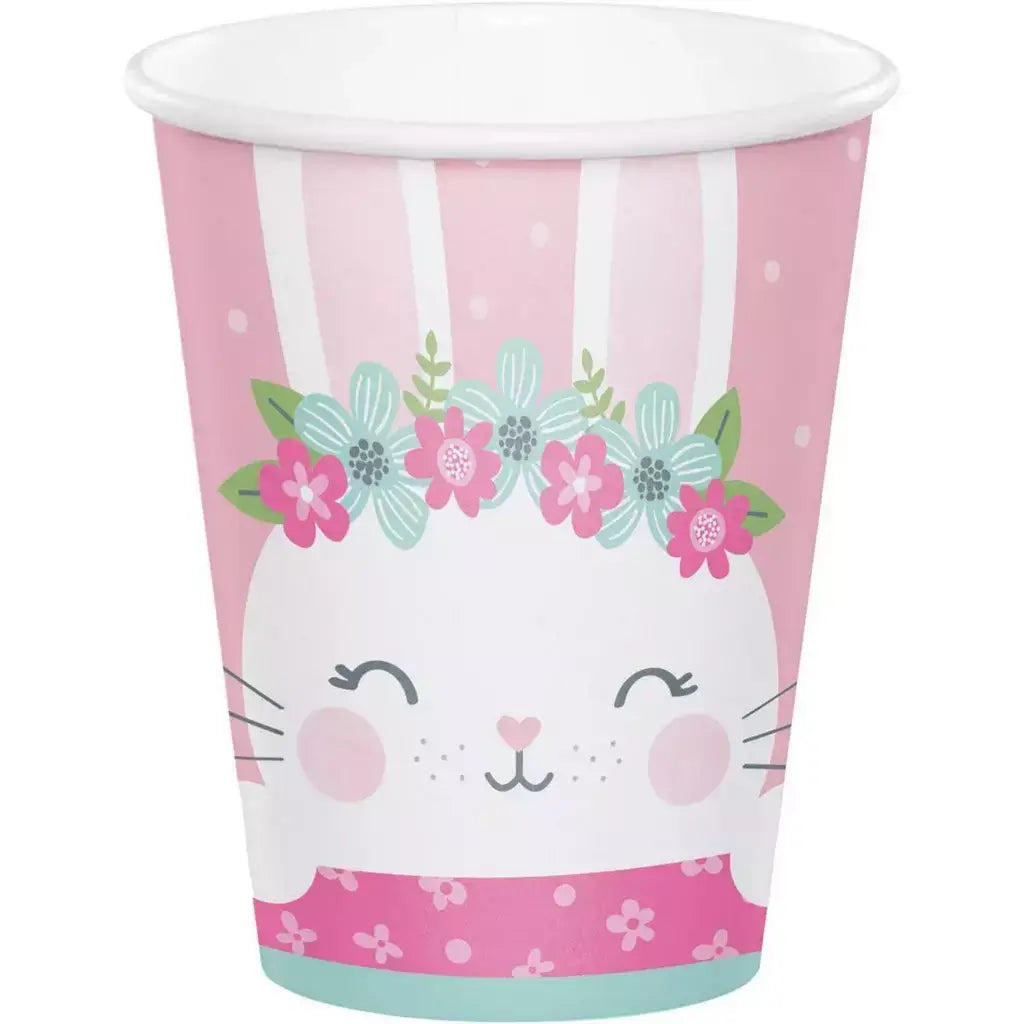 Floral Bunny Party Paper Cups 8pk
