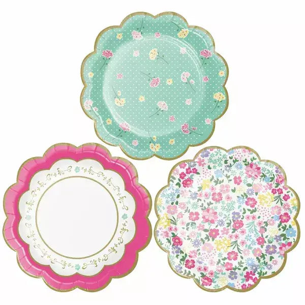 Floral Tea Party Scalloped Paper Plates 3 Designs 8pk