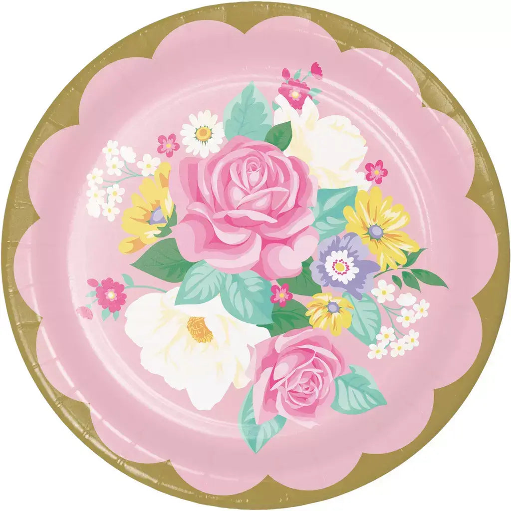 Floral Tea Party Dinner Paper Plates 8pk