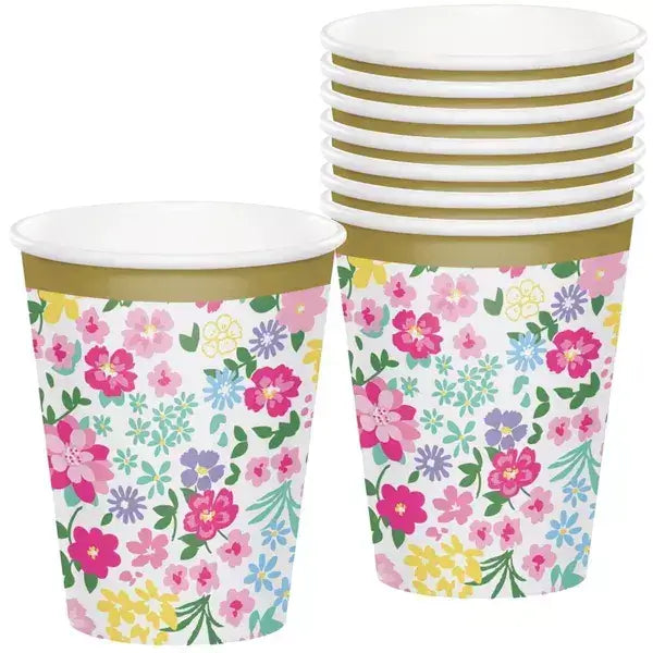 Floral Tea Party Paper Cups 266ml 8pk