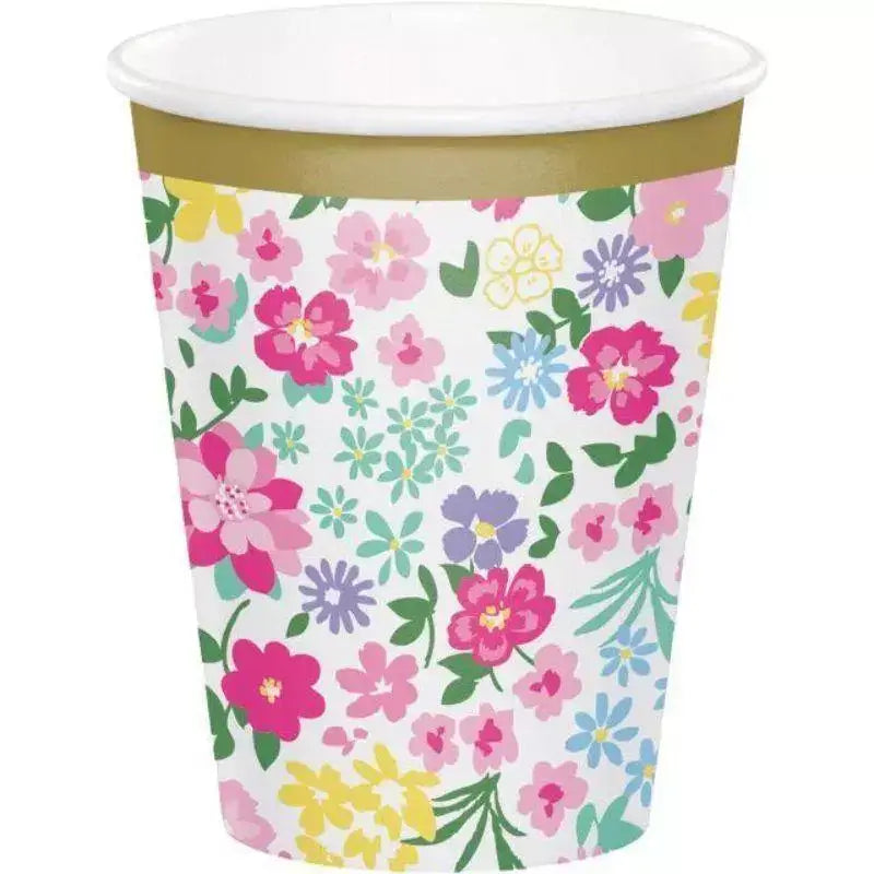 Floral Tea Party Paper Cups 266ml 8pk