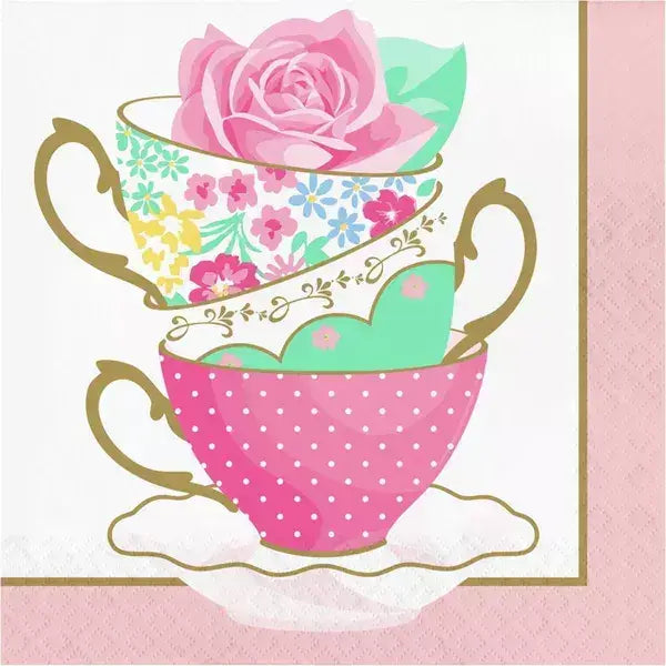 Floral Tea Party Teacup Luncheon Paper Napkins 16pk