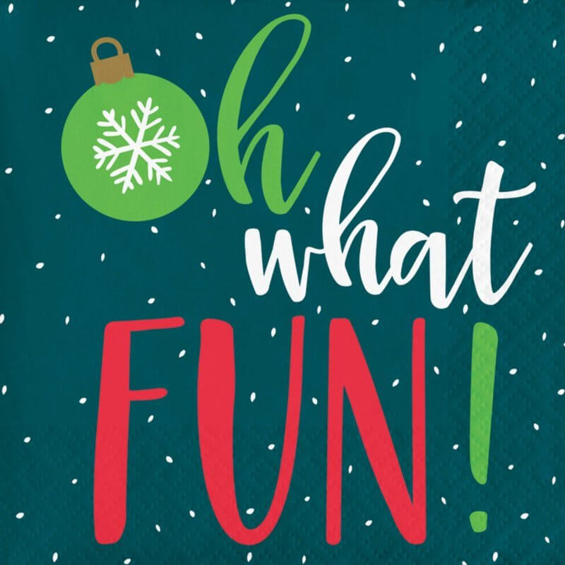 Holiday Cheer oh what fun Beverage Napkins 16 Pack