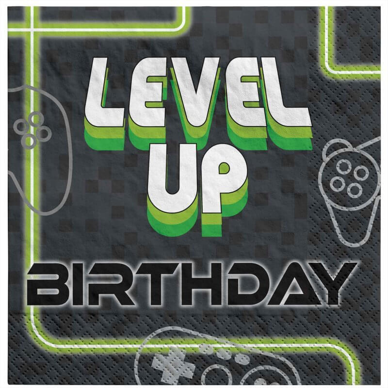 Level Up Gaming birthday Lunch Napkins 16 Pack