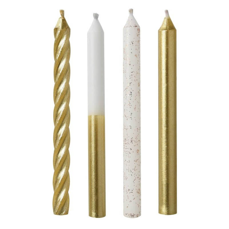 Metallic Gold Candles Mix 8cm 12pk