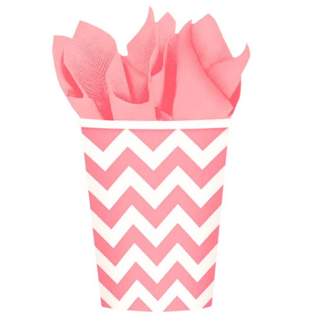 Chevron Paper Cups 266ml 8pk - New Pink