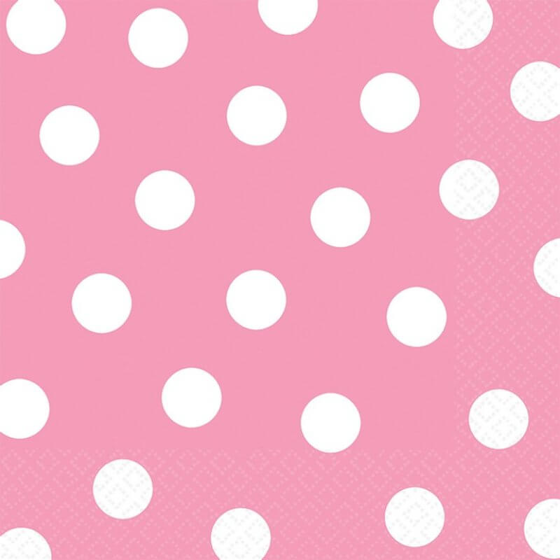 New Pink polka dot lunch Napkins 2 Ply 16 Pack