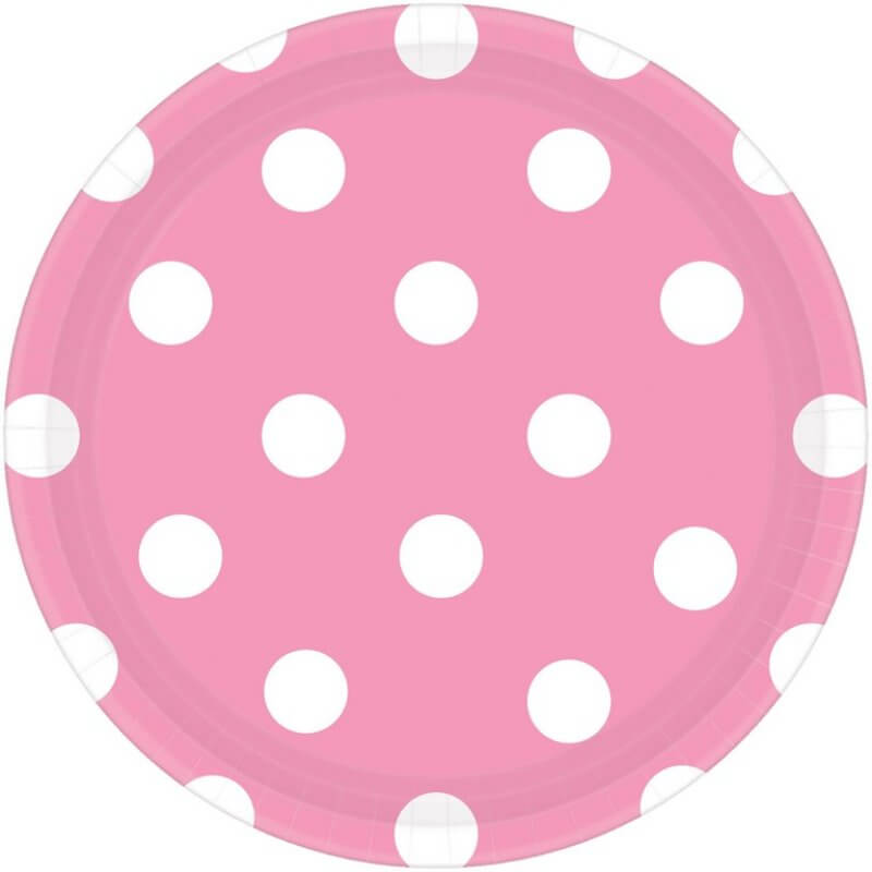 Polka Dot Round Paper Plates 17cm 8 Pack - New Pink