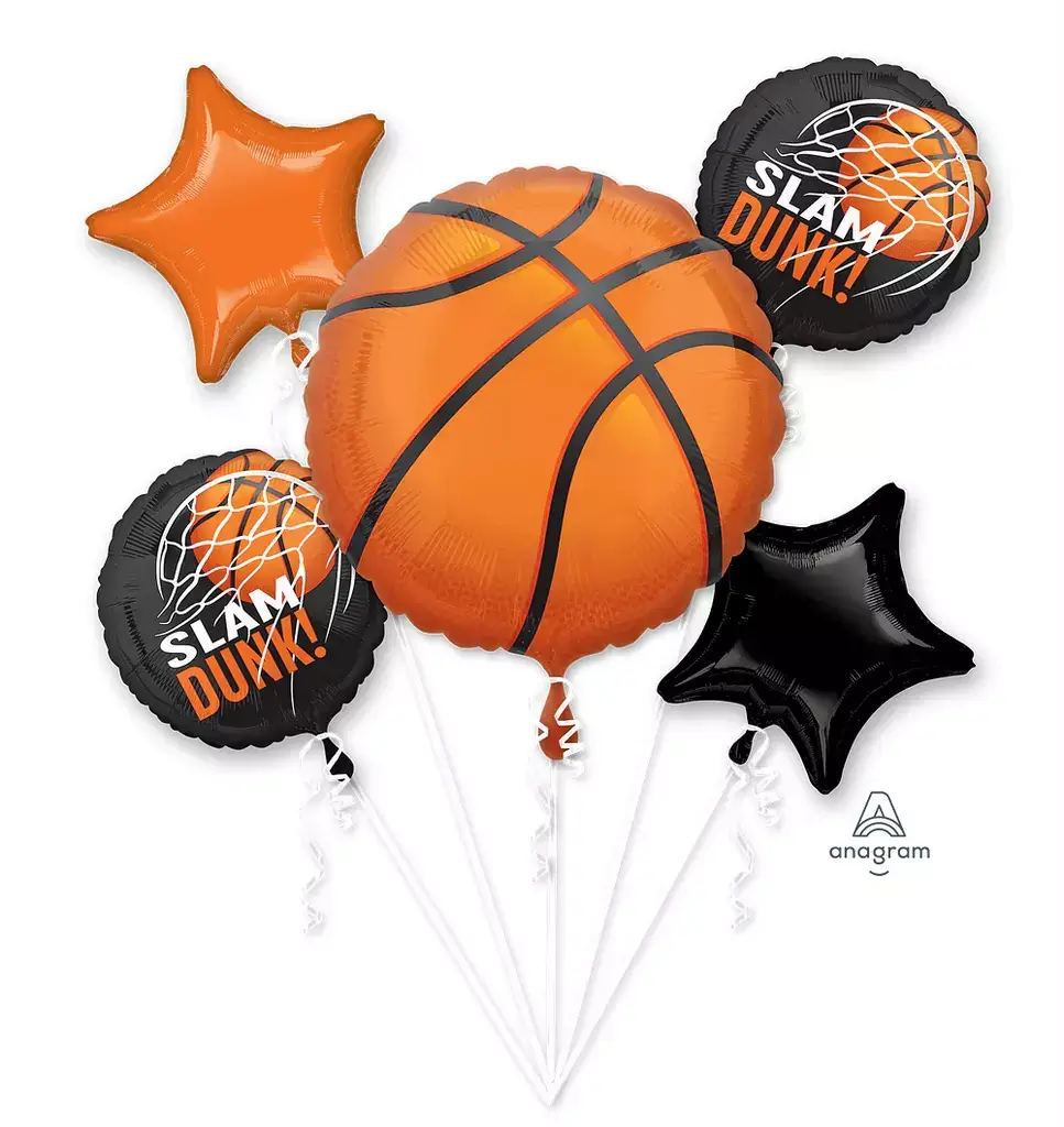 Nothing But Net Basketball Slam Dunk Foil Balloon Bouquet 5 Pack