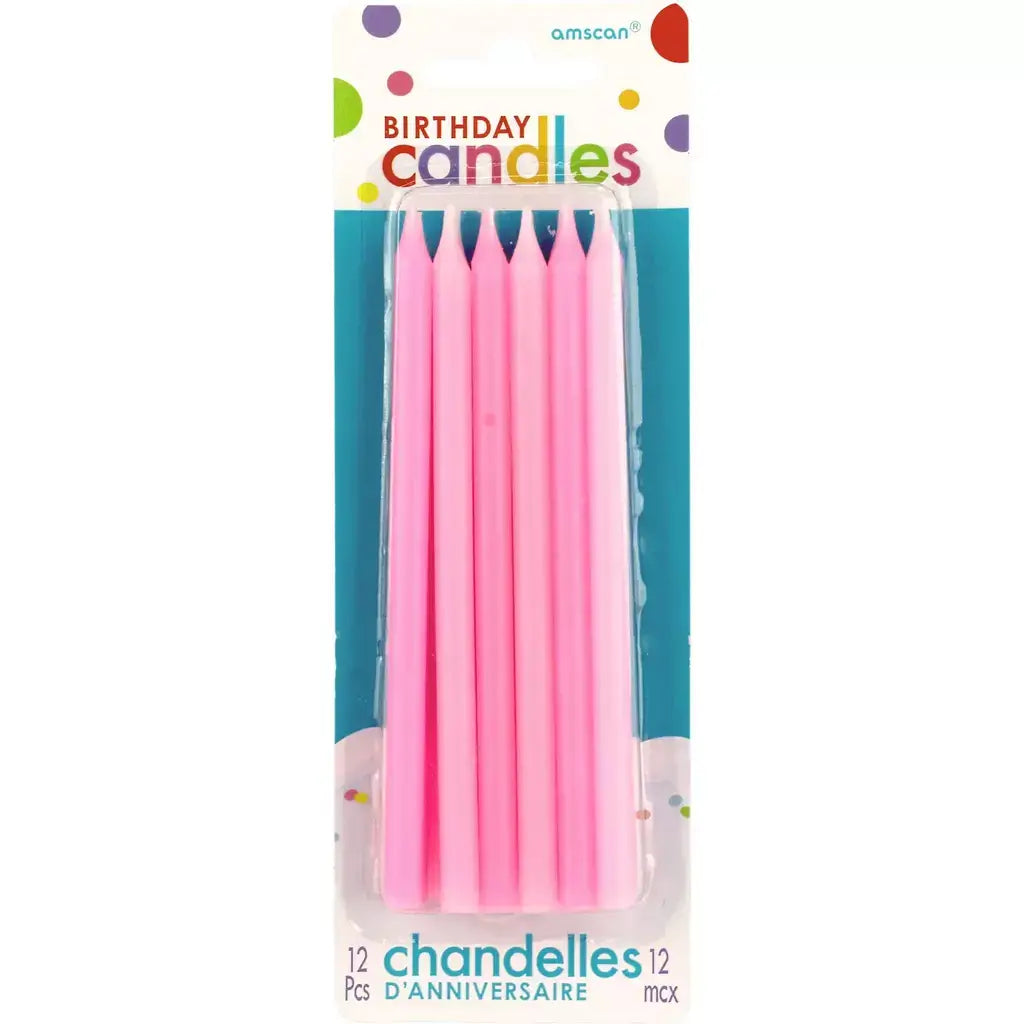 Pink Birthday Taper Candles 12 Pack