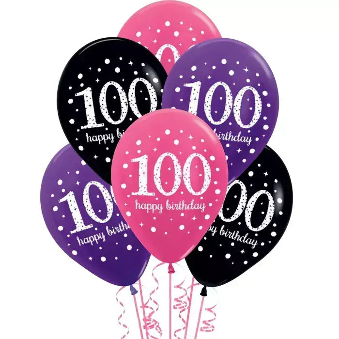 Amscan Pink Celebration 100 30cm Latex Balloon 6 Pack