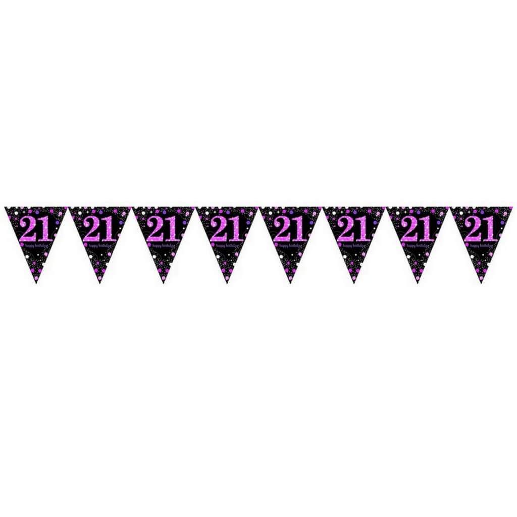 Pink Celebration 21 Prismatic Plastic Pennant Banner