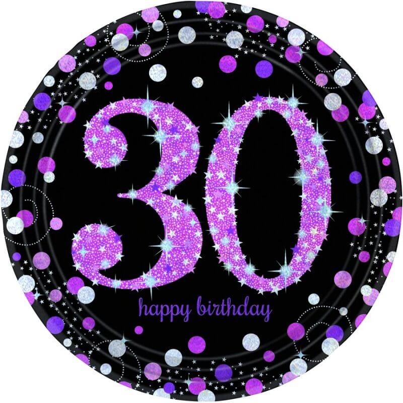 Pink Celebration 30th Birthday Prismatic Plates