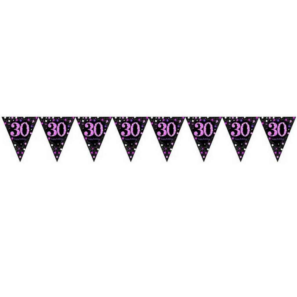 Pink Celebration 30 Prismatic Plastic Pennant Banner