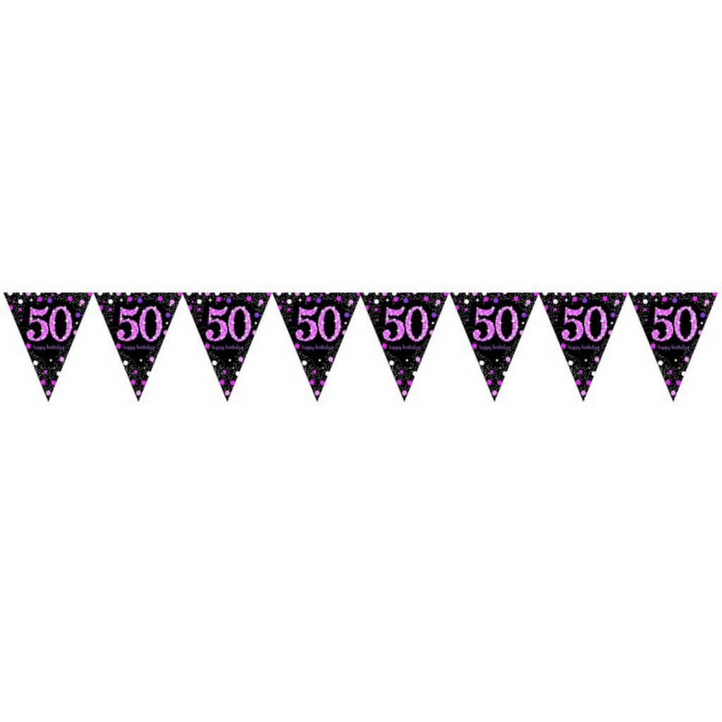 Pink Celebration 50 Prismatic Plastic Pennant Banner