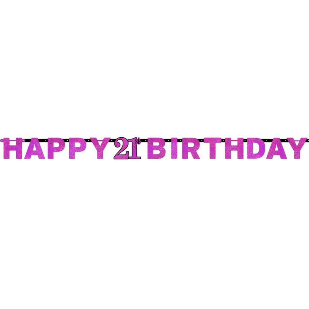 Pink Celebration Happy 21st Birthday Prismatic Letter Banner