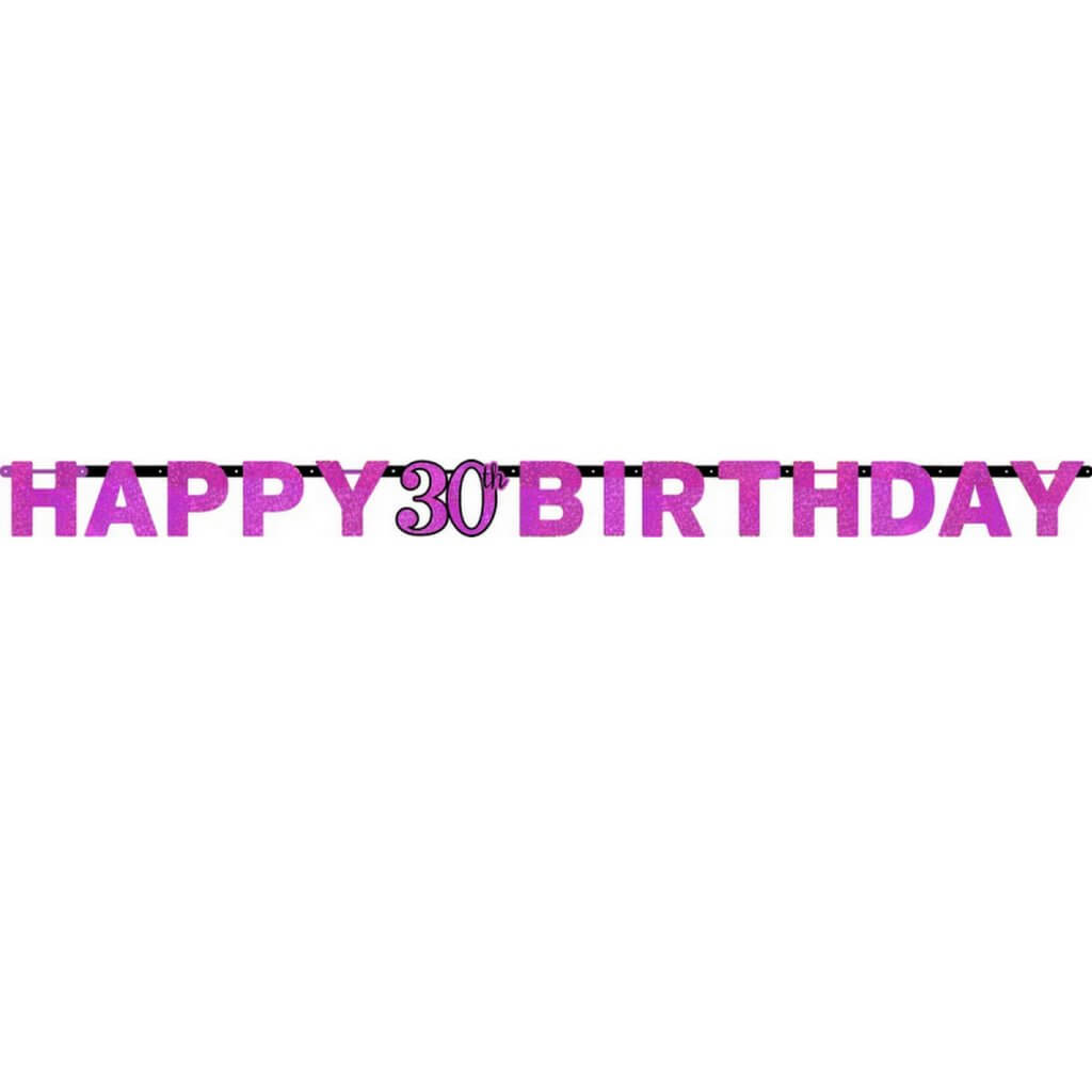 Pink Celebration Happy 30th Birthday Prismatic Letter Banner